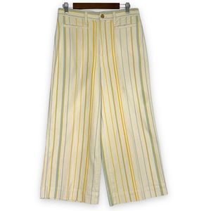 Madewell Yellow Cream Striped High Rise Pockets Wide Leg Cropped Pants Size 29